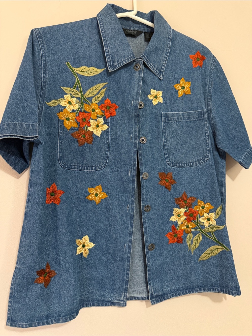 Embroidered Floral Denim Shirt - Kids Blue